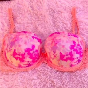 Pink and orange floral bra